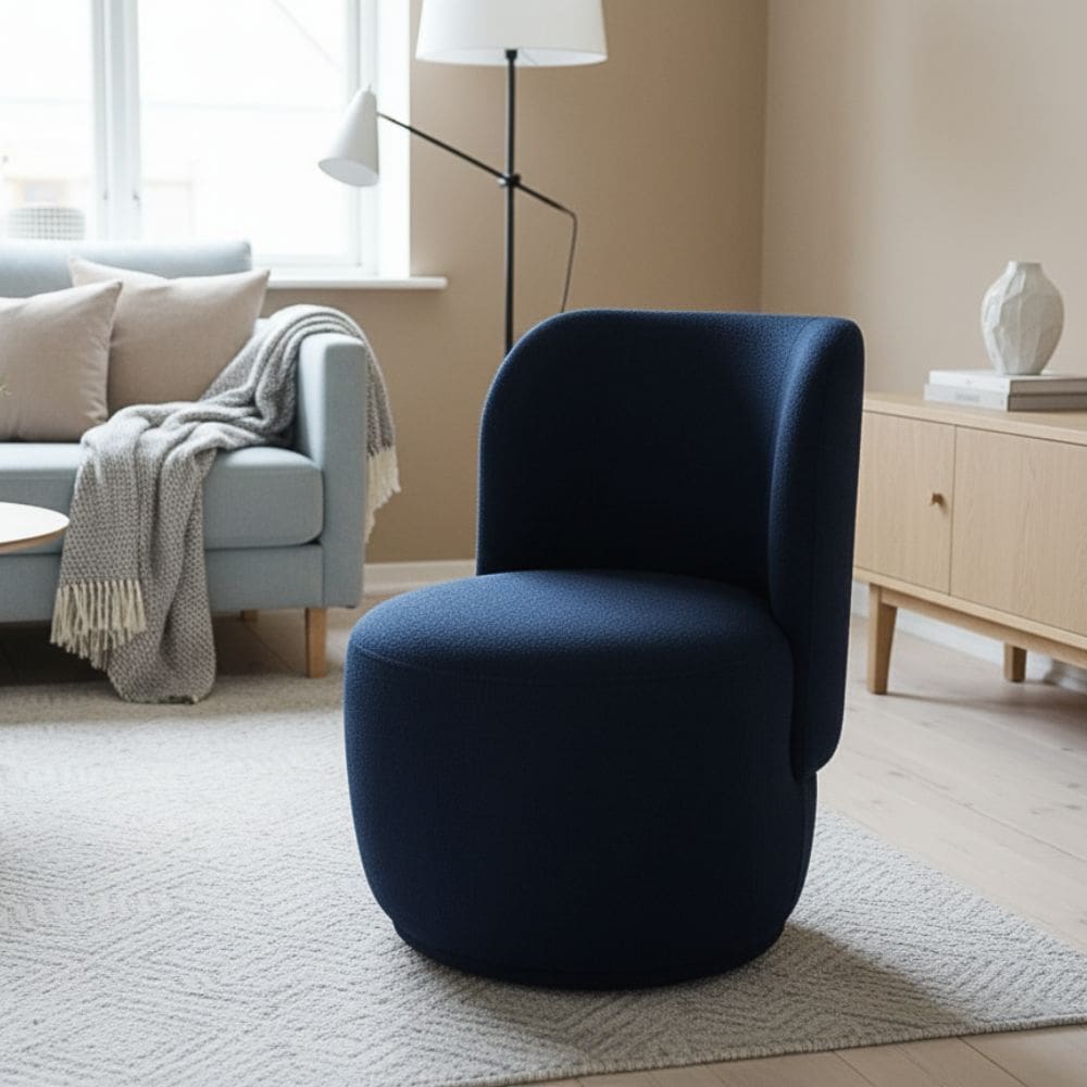 Poltrona Decorativa Sala Estar Orgânica Bia Boucle Azul Marinho - Montanaris Decor