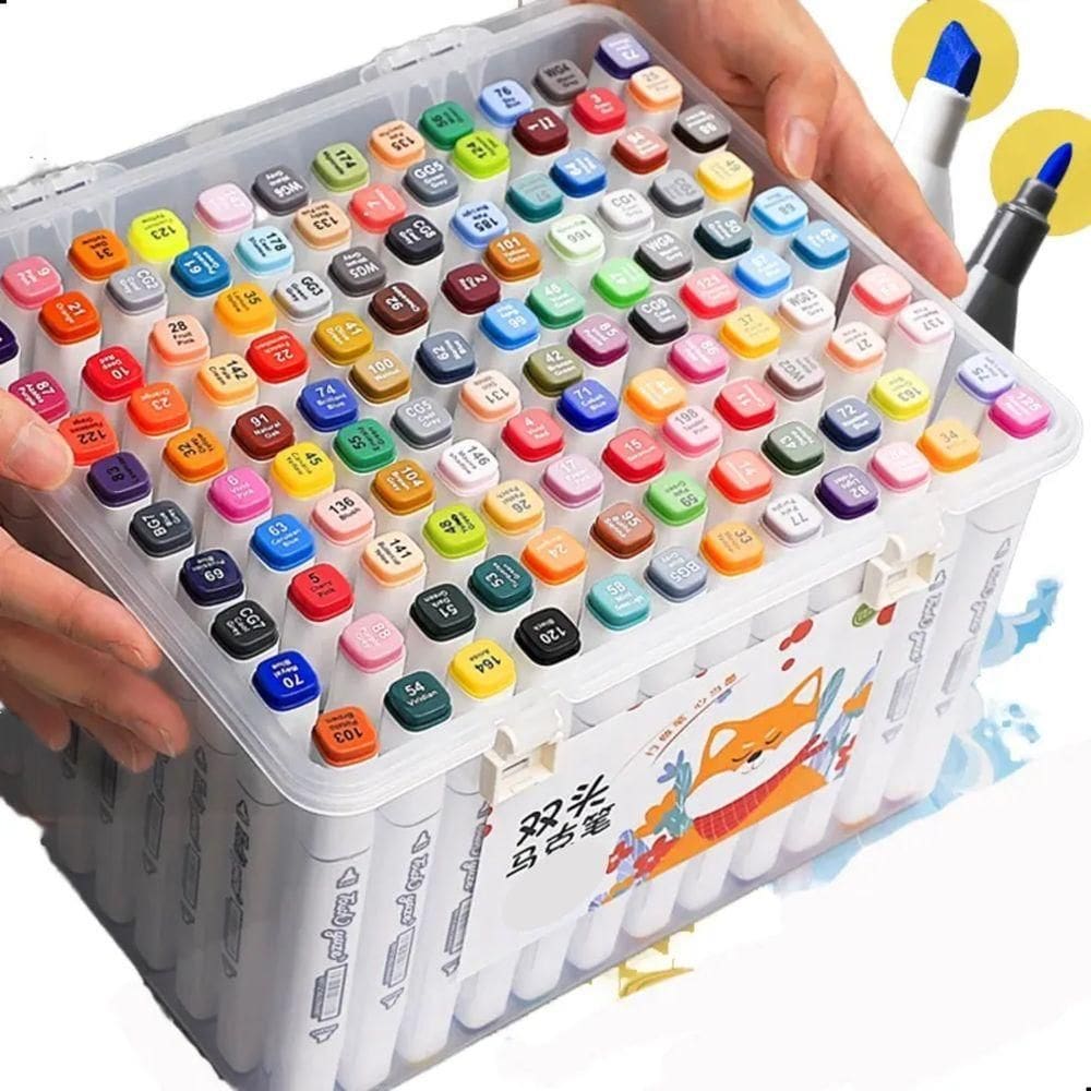 Canetinhas Marcador Permanente Ponta Dupla 60 Cores Maleta Acrilica