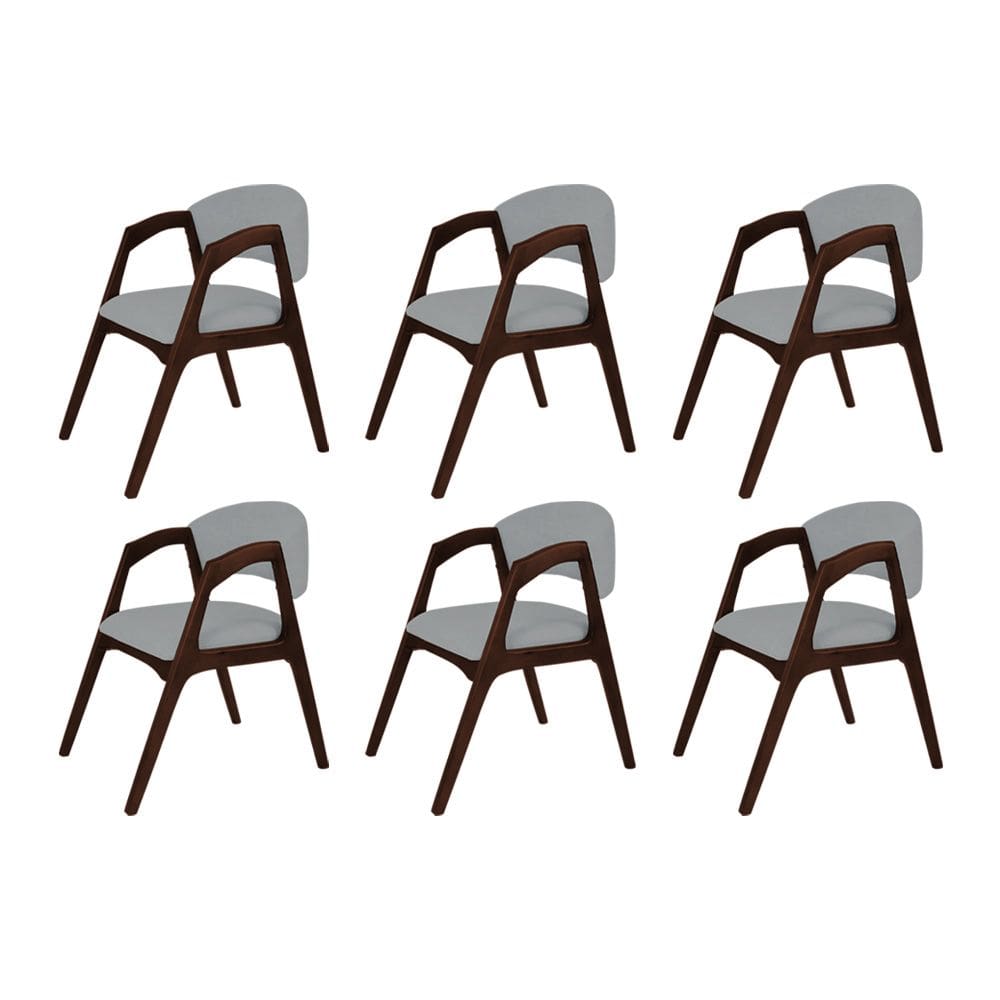 Conjunto com 6 Cadeiras de Jantar Estofada Gabriela Castanho Linho Cinza