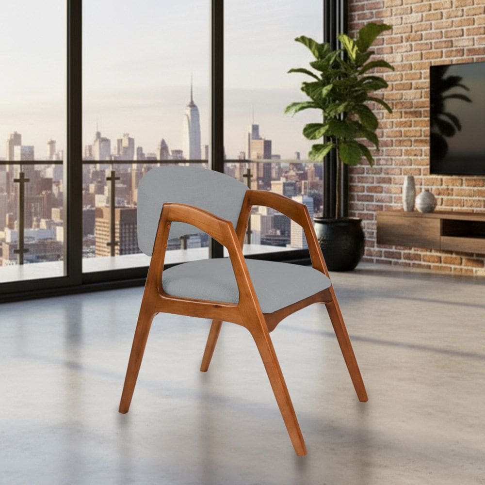 Cadeira de Jantar Estofada Gabriela Cerejeira Linho Cinza