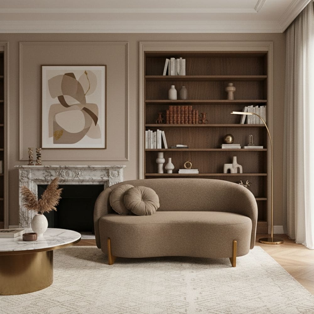 Sofá Orgânico 2 Lugares C/2 Almofadas Curvo Sala Recepção Amsterdã Boucle Cappuccino - Montanari`s Decor