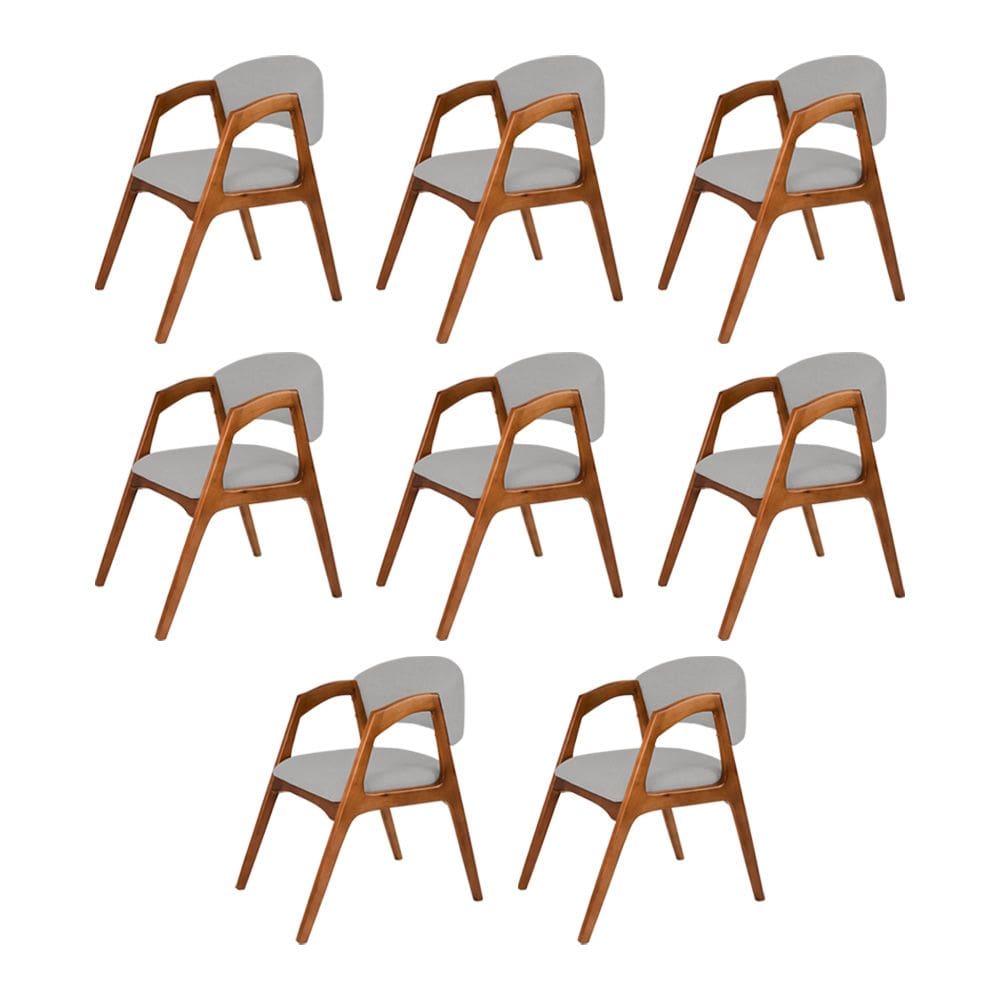Conjunto com 8 Cadeiras de Jantar Estofada Gabriela Cerejeira Linho Cinza Prata