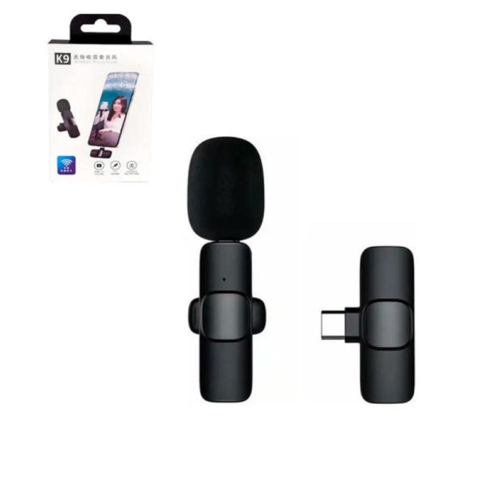 Microfone de Lapela K9 - Sem Fio Wireless - USB Tipo-c - Preto - MIC0051