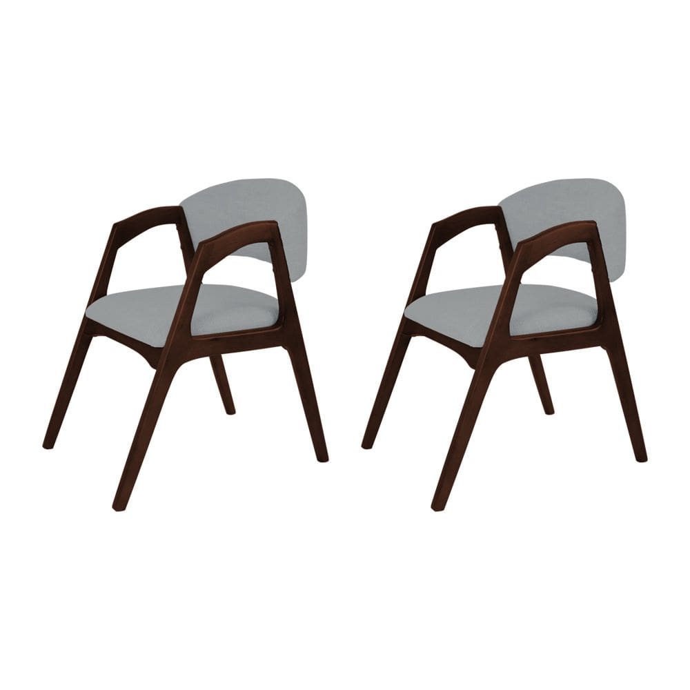 Conjunto com 2 Cadeiras de Jantar Estofada Gabriela em Madeira e Mdf Castanho Linho Cinza