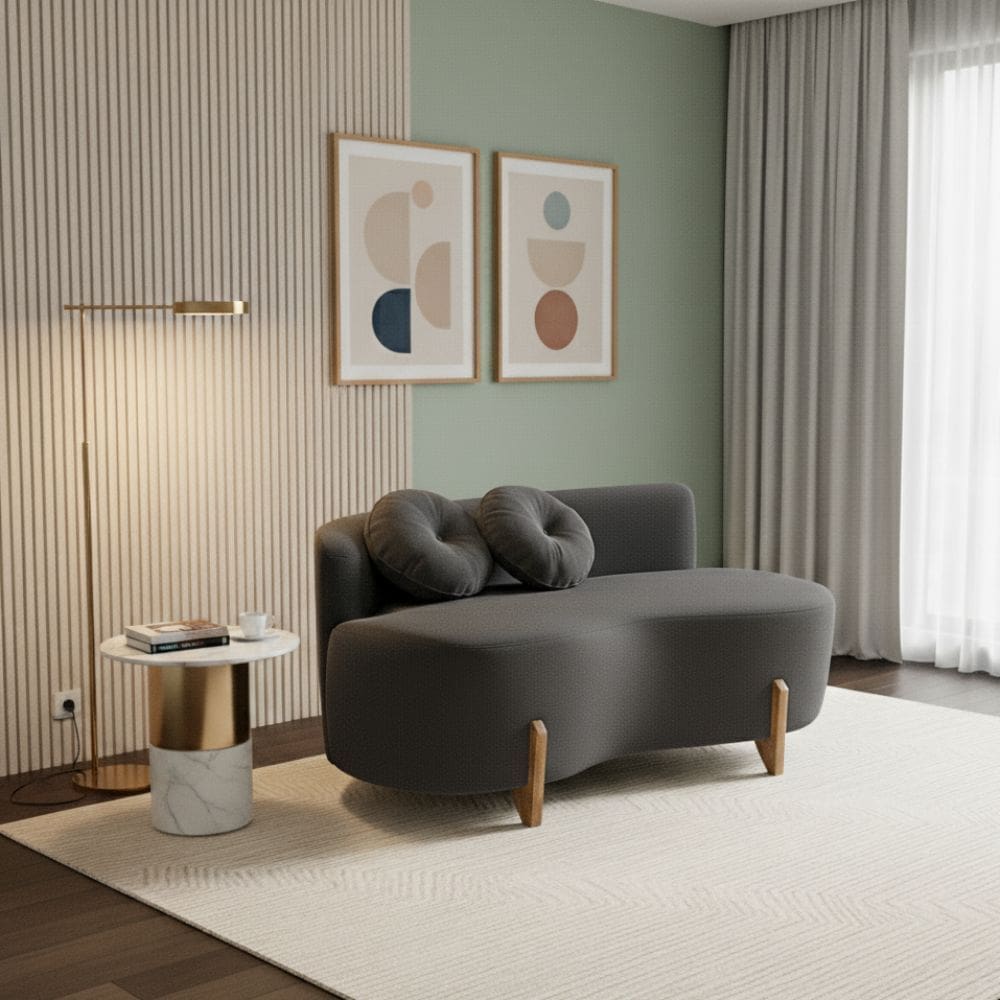 Sofá Decorativo Curvo Orgânico Living Veludo Cinza - Montanaris Decor