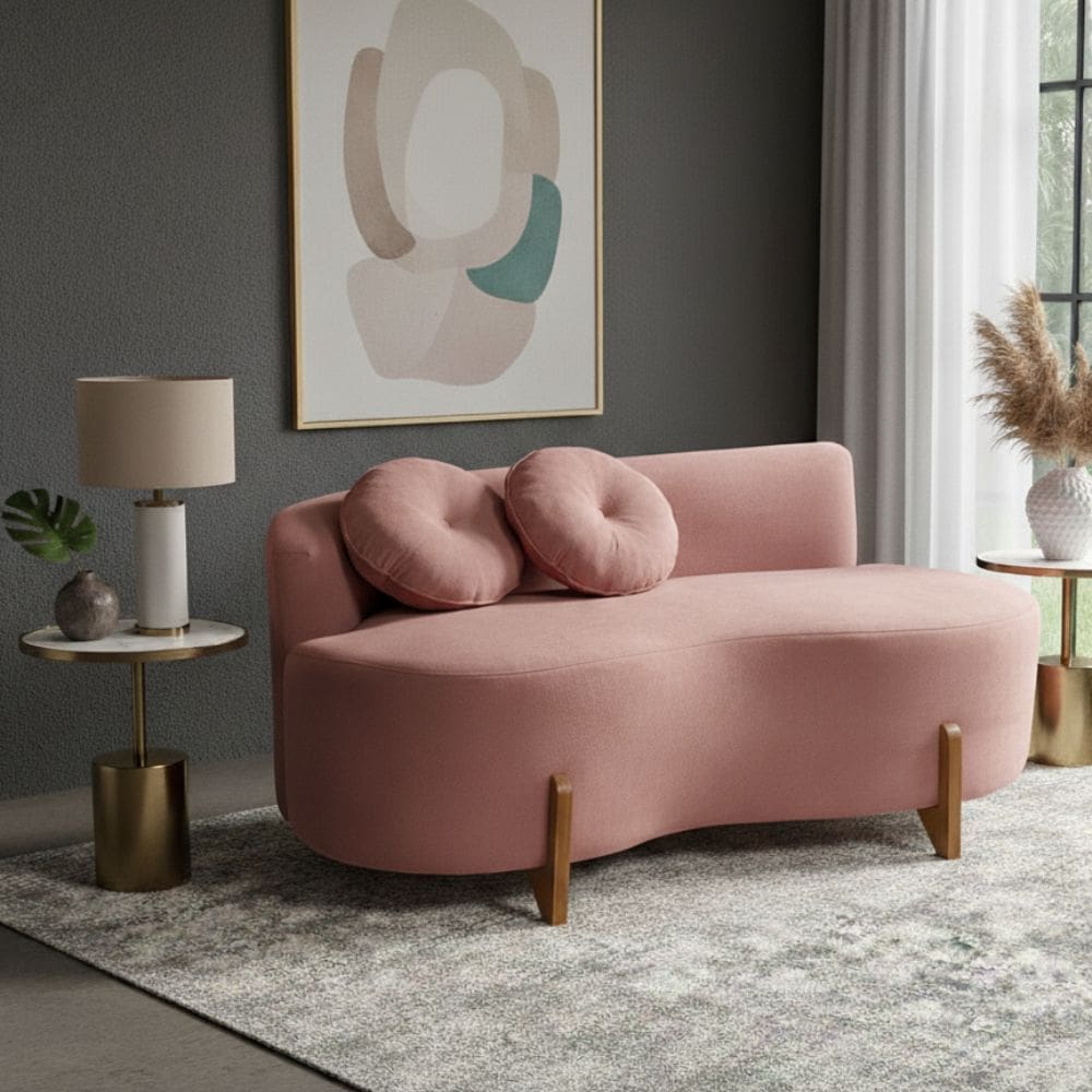 Sofá Decorativo Curvo Orgânico Living Veludo Rosa - Montanaris Decor