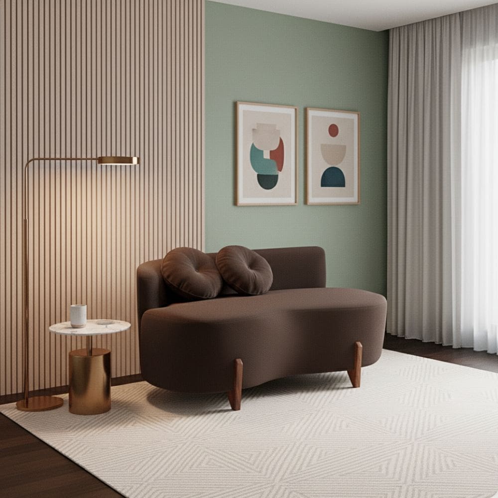 Sofá Decorativo Curvo Orgânico Living Veludo Marrom - Montanaris Decor