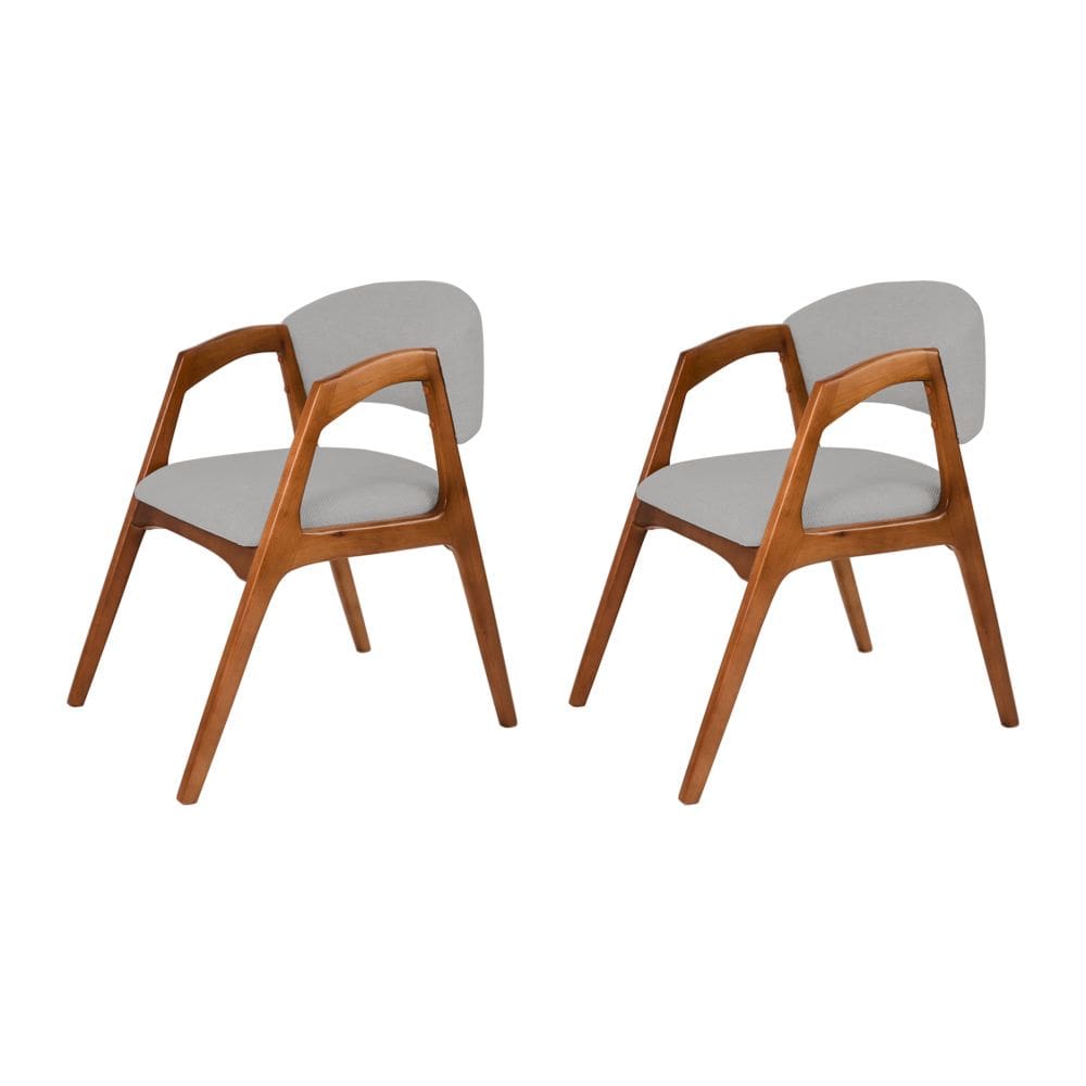 Conjunto com 2 Cadeiras de Jantar Estofada Gabriela Cerejeira Linho Cinza Prata