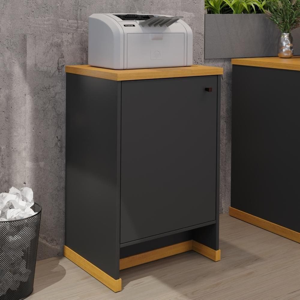 Balcão Baixo Com Porta E Prateleira Para Escritório Verbena - Preto E