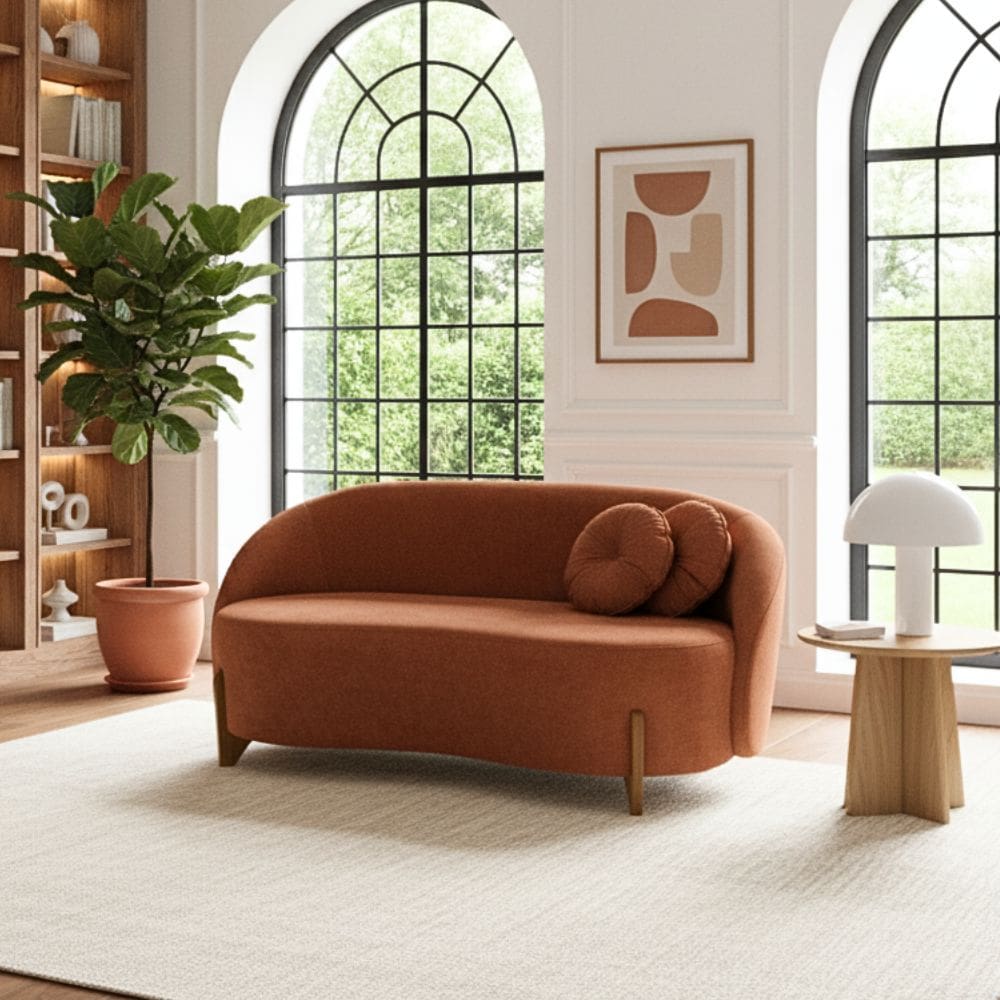 Sofá Orgânico 2 Lugares C/2 Almofadas Curvo Sala Recepção Amsterdã Boucle Terracota - Montanari`s Decor