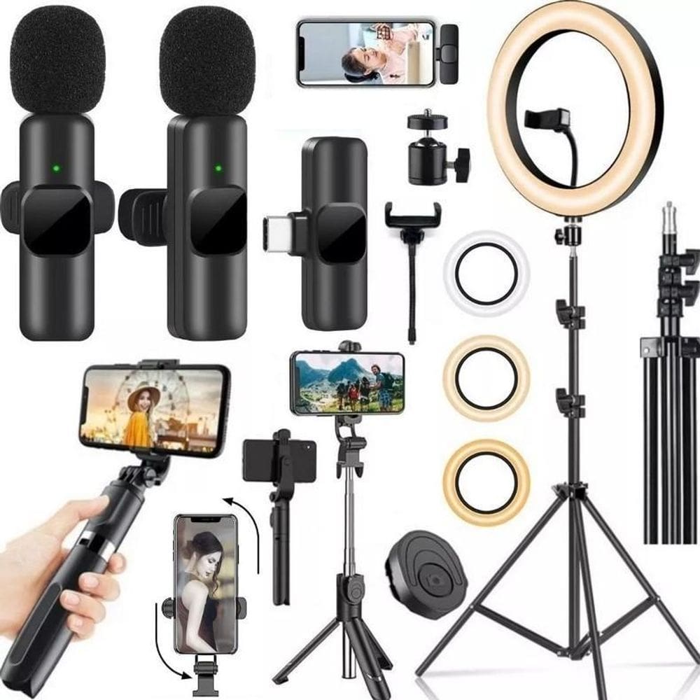 Kit Suporte Smartphone Tripé Iluminador Profissional +