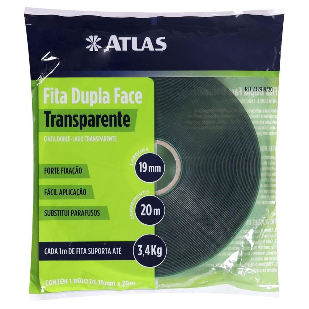 Fita Adesiva Dupla Face 19Mmx20M Transparente Forte Fixação
