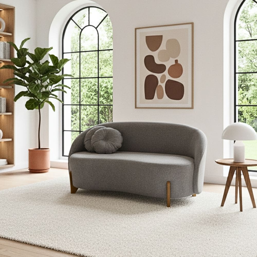 Sofá Orgânico 2 Lugares C/2 Almofadas Curvo Sala Recepção Amsterdã Boucle Cinza - Montanari`s Decor