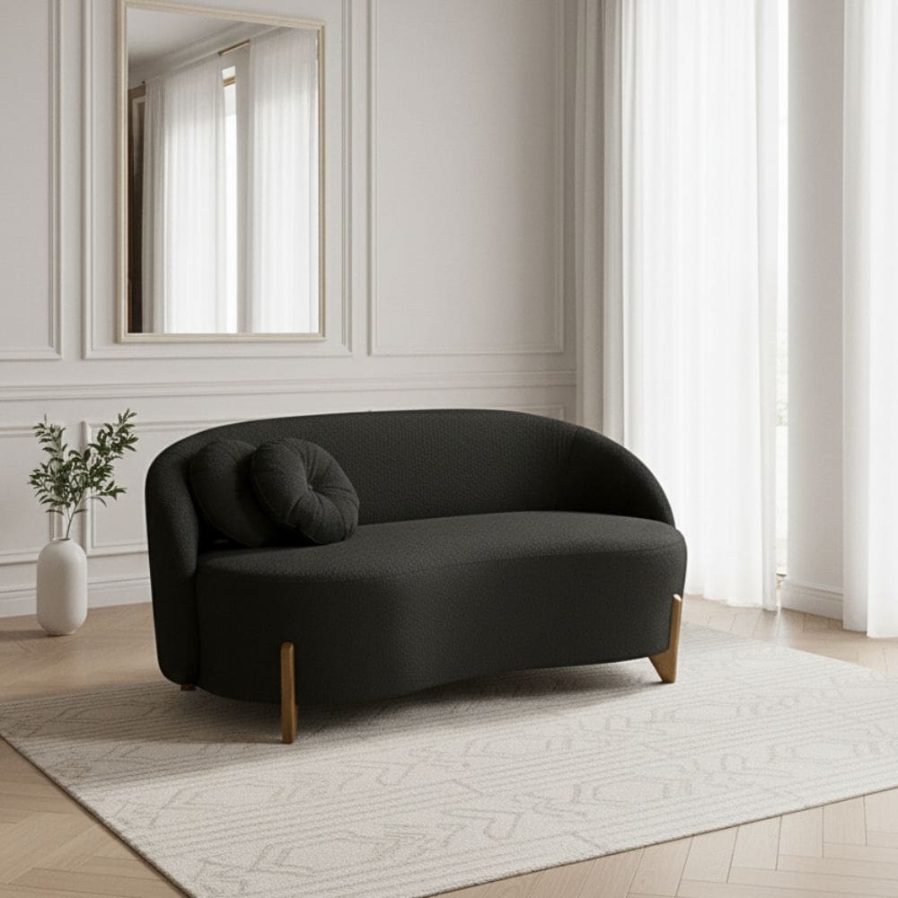 Sofá Orgânico 2 Lugares C/2 Almofadas Curvo Sala Recepção Amsterdã Boucle Preto - Montanari`s Decor