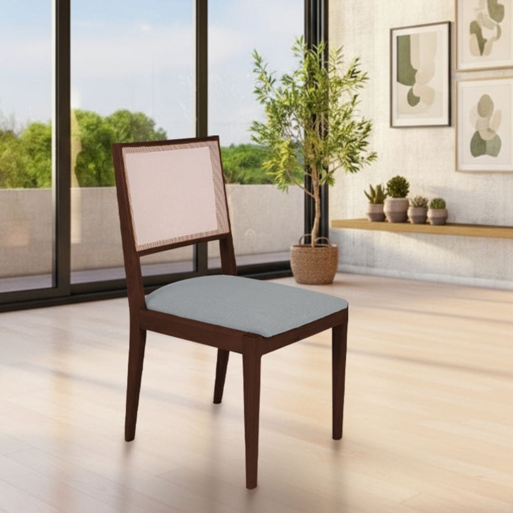 Conjunto com 6 Cadeiras de Jantar Estofada Suellen em Madeira e Mdf Castanho Linho Cinza