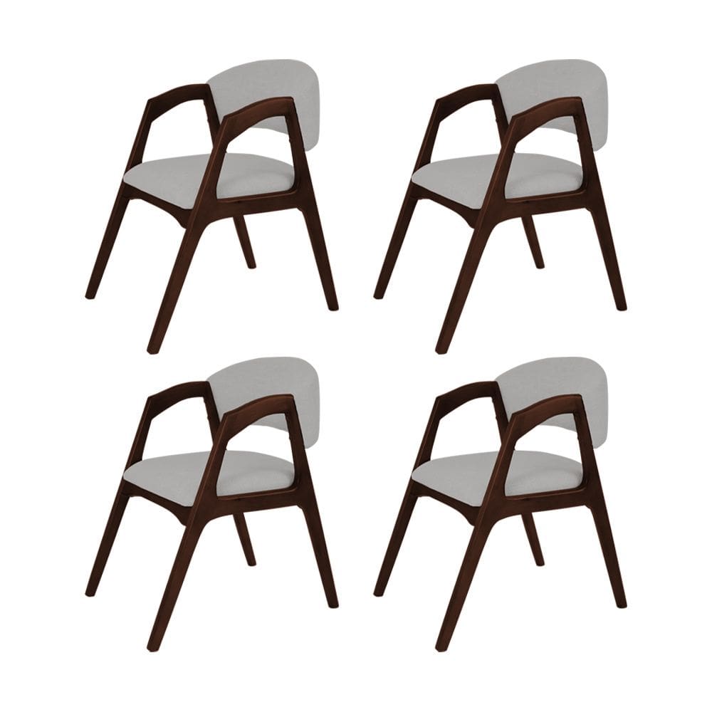 Conjunto com 4 Cadeiras de Jantar Gabriela em Madeira e Mdf Castanho Linho Cinza Prata