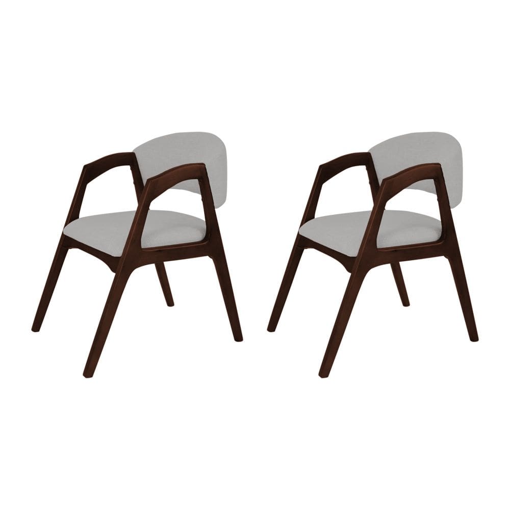 Conjunto com 2 Cadeiras de Jantar Estofada Gabriela Castanho Linho Cinza Prata