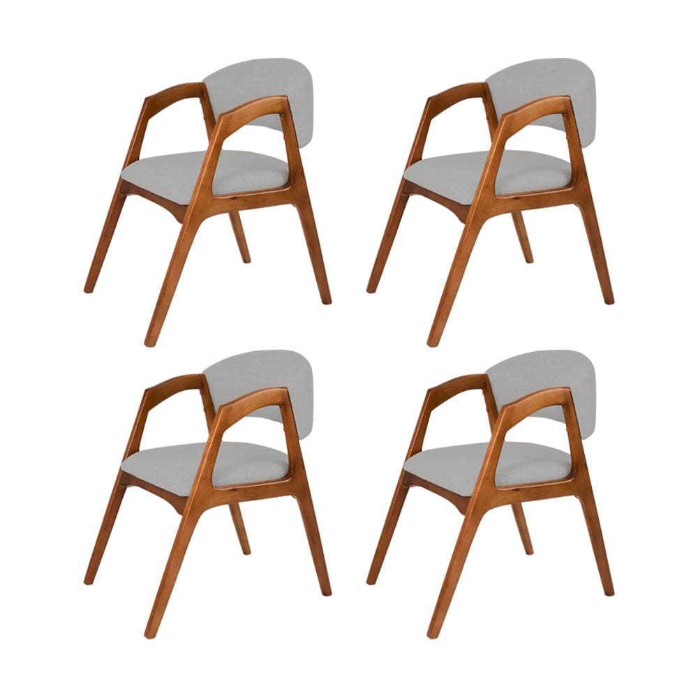 Conjunto com 4 Cadeiras de Jantar Estofada Gabriela Cerejeira Linho Cinza Prata