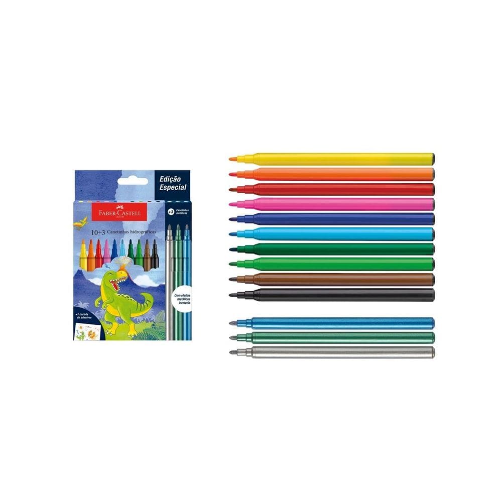 Canetinha 10 cores + 3 Metálicas Dinossauro - Faber Castell