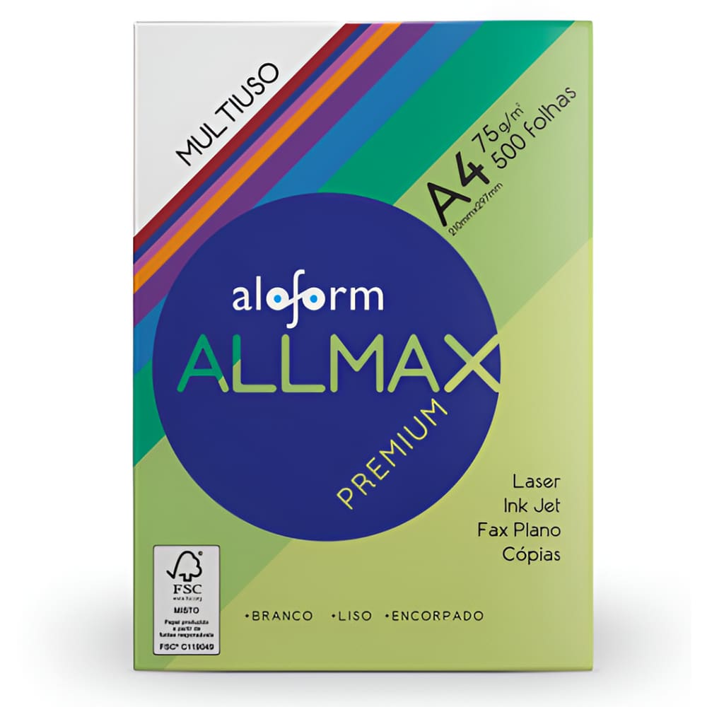 Papel Sulfite Allmax A4 Premium 75g 500 Folhas Cor Branco Resma Direto da Fábrica