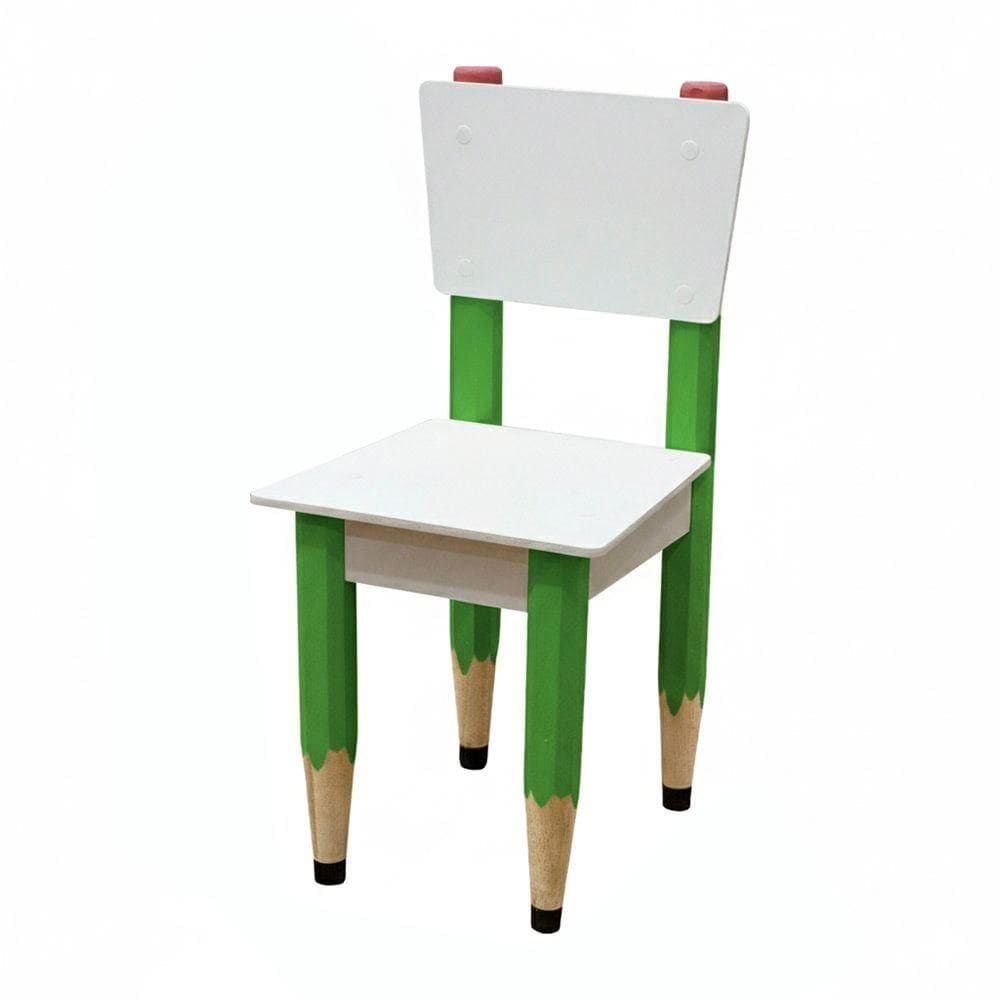Cadeira Infantil Lápis Verde Assento E Encosto Brancos Para Estudos E Desenhos Mobília Decor