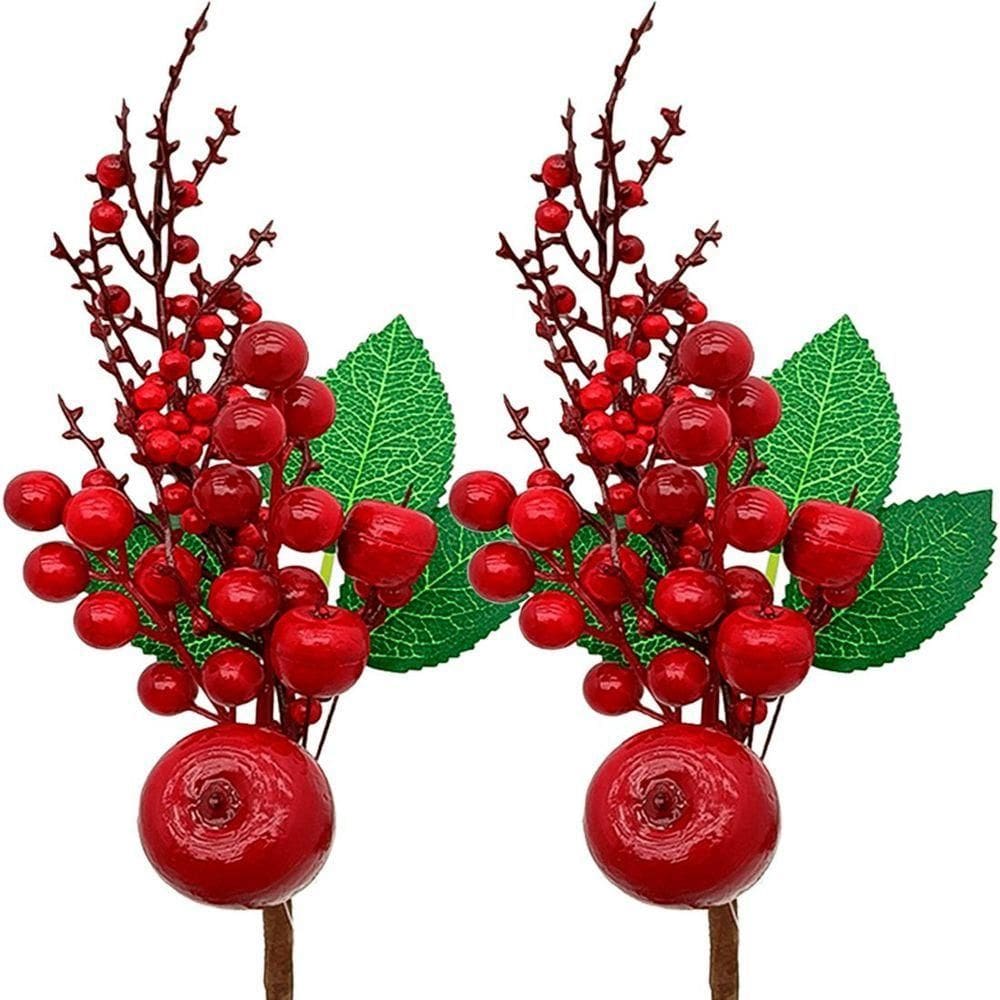 Ramos Galho Maça Vermelha Decoração De Natal 35cm Kit 12pçs