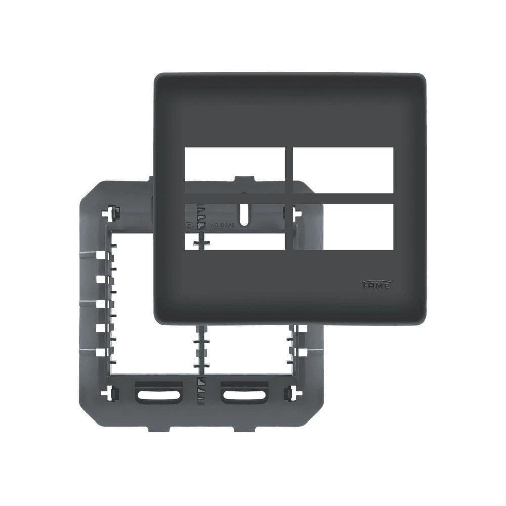 Placa Com Suporte Fame Habitat Black 4x4 Para 4 Módulos Distanciados Horizontais Preta