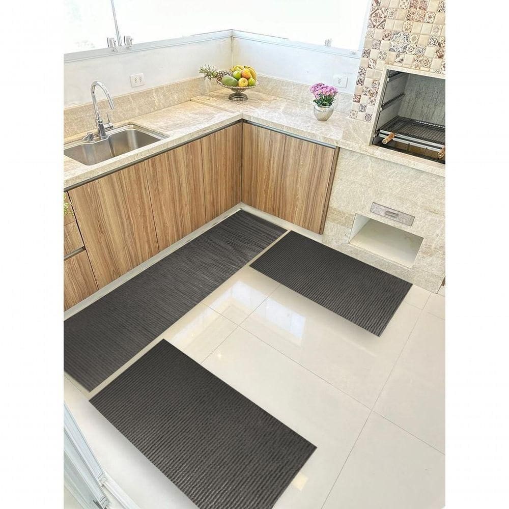 Kit 3 Peças Jogo Cozinha Passadeira Emborrachada Não Derrapa Grafite