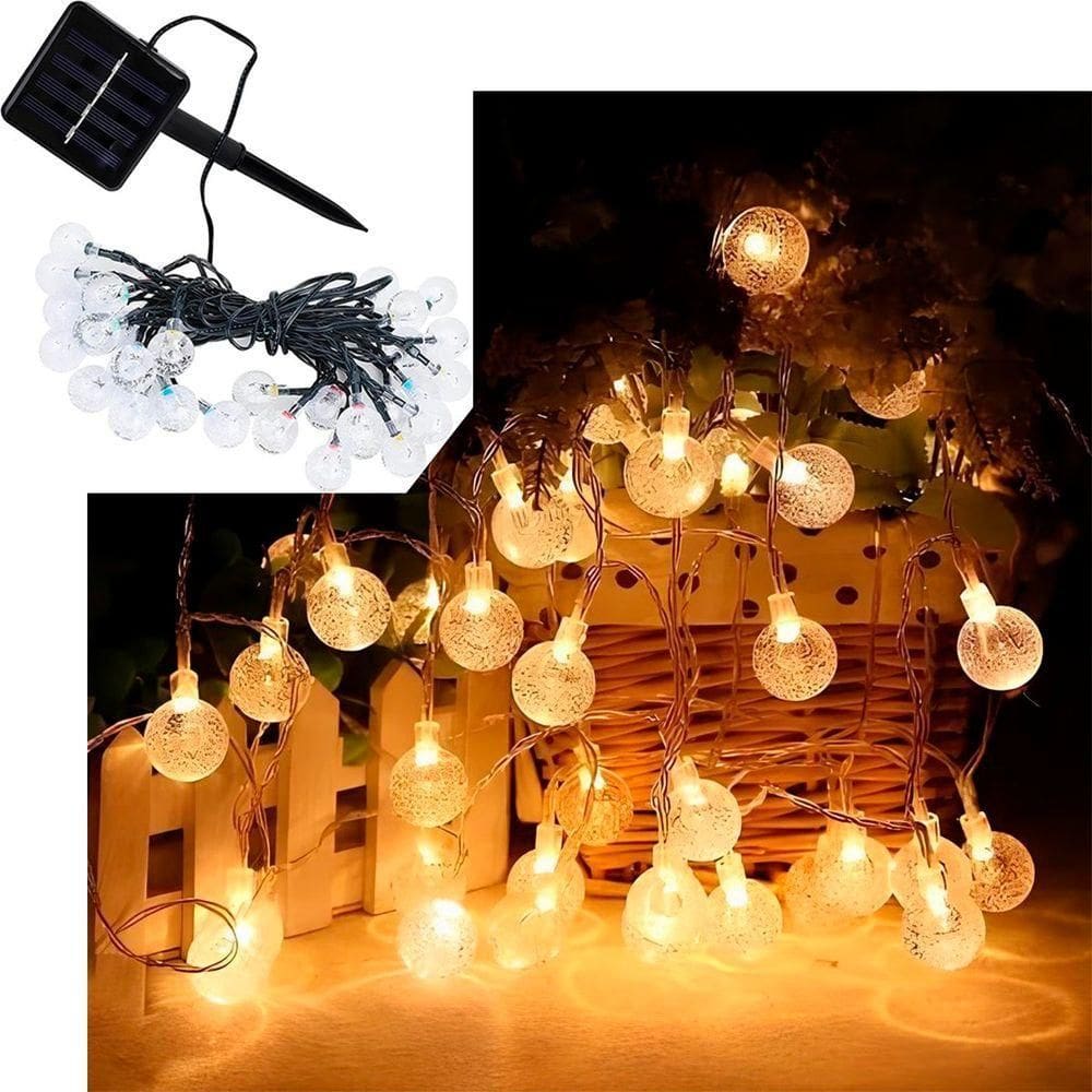 Pisca Cordão Solar Jardim Natalino 20 Bolinhas Amarelo De 5m