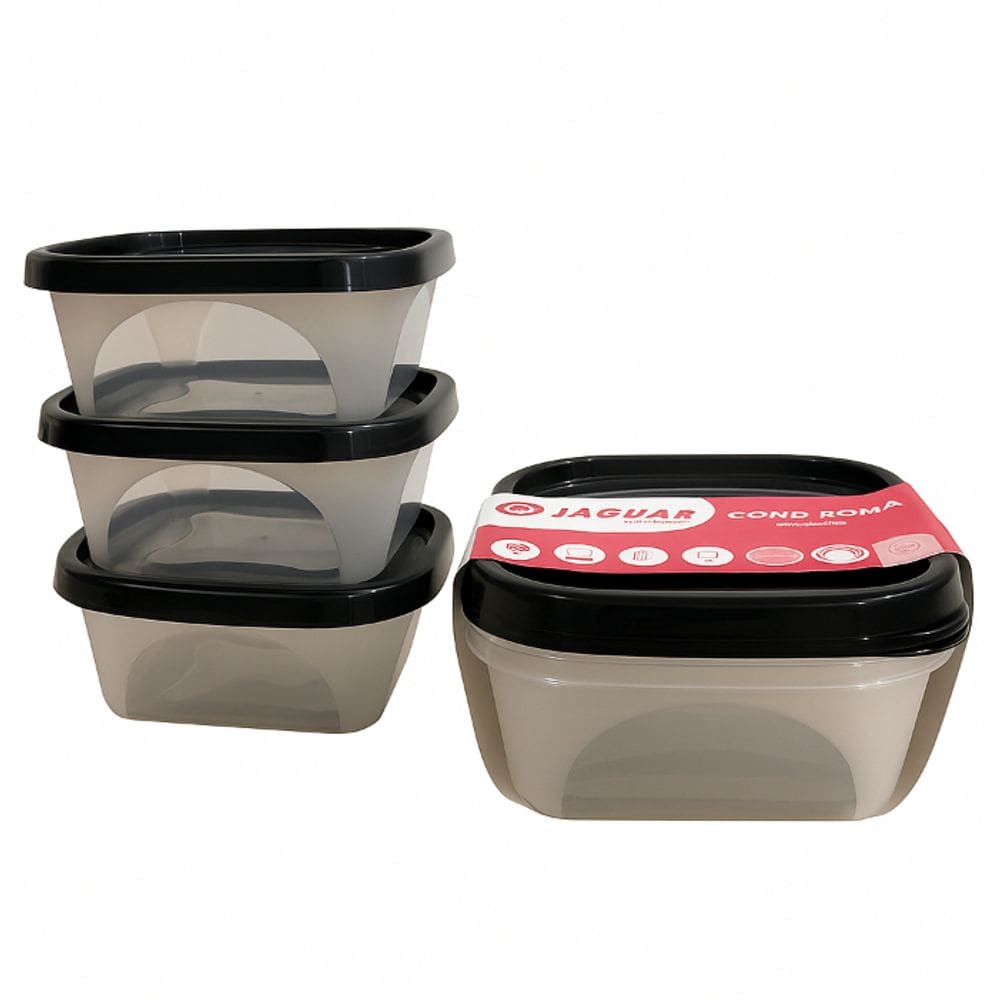 Conjunto Com 3 Potes Modelo Roma 390ml Quadrado Mini Pote Plastico