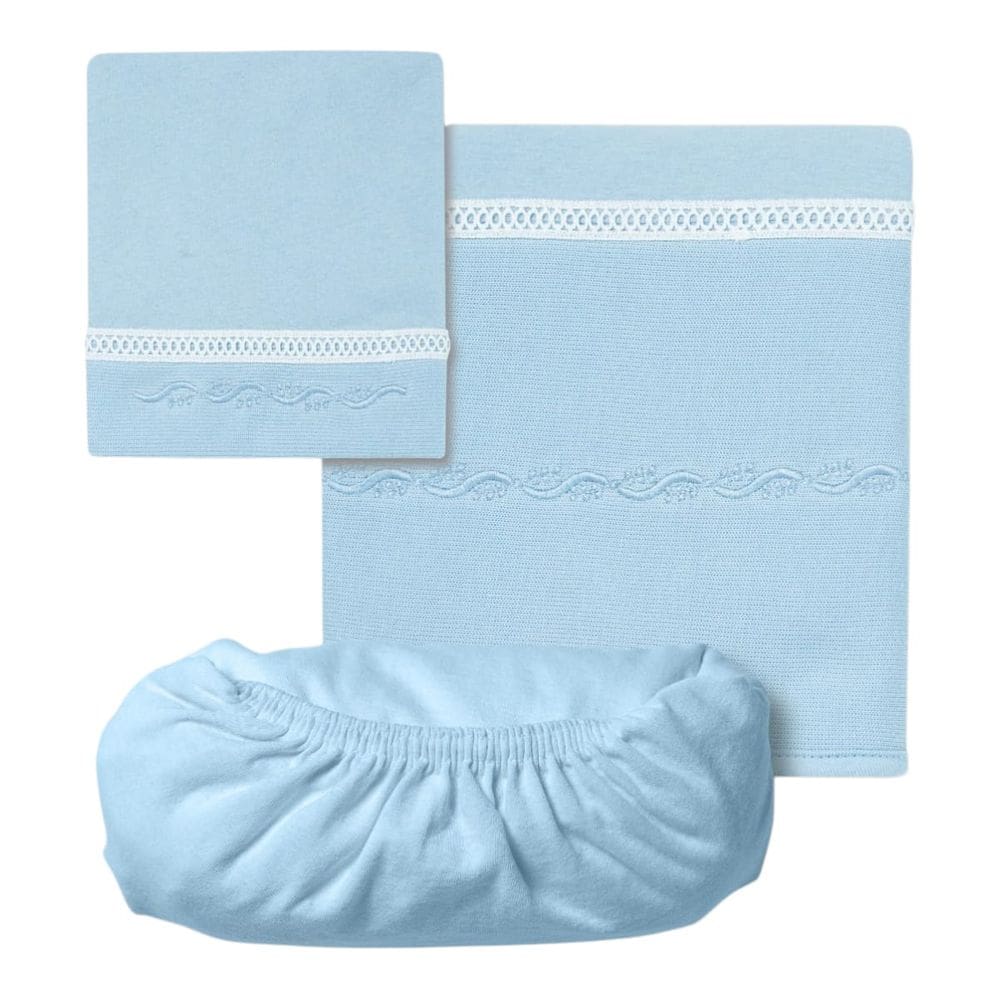 Jogo Lençol Berço Americano 3Pçs Sublime Azul Bordado -Hug