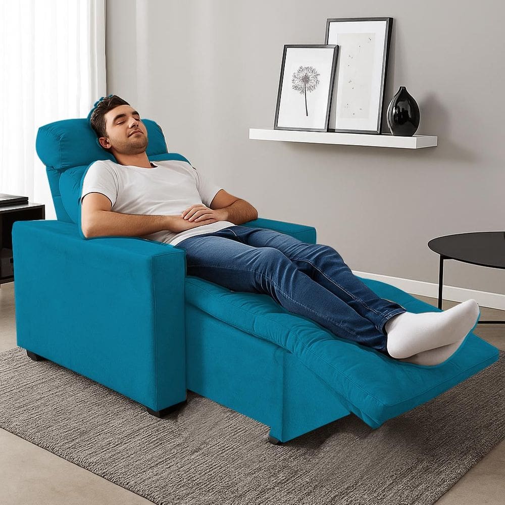 Poltrona Cadeira Do Papai E Mamãe Reclinável Retrátil Para Sala De Descanso Madri Turquesa