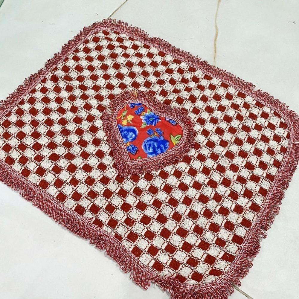 Kit 3 Peças De Tapete Banheiro Algodão 100% Tamanho 50x40cm Para Piso Chão Estampado E Liso Vermelho Com Estampa