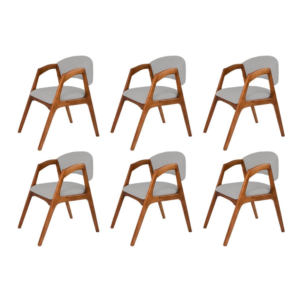 Conjunto com 6 Cadeiras de Jantar Estofada Gabriela Cerejeira Linho Cinza Prata