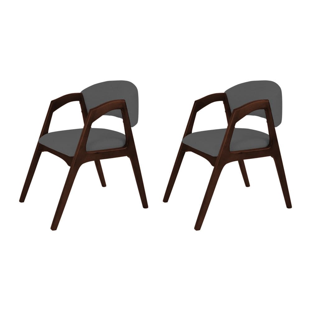 Kit 2 Cadeiras de Jantar Gabriela em Madeira e Mdf Castanho Linho Cinza Grafite