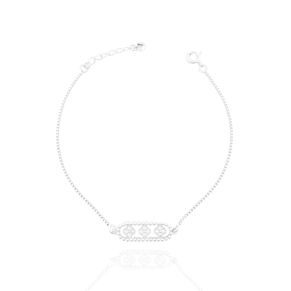 Pulseira Três Trevos Cristais Banhada a Prata