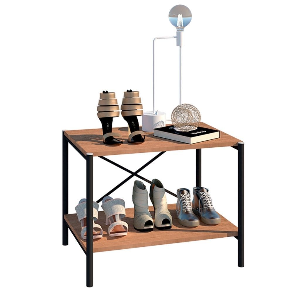 Sapateira Multiuso Hall de Entrada Padova 60cm 2 Prateleiras Demolição Preto - Desk Design