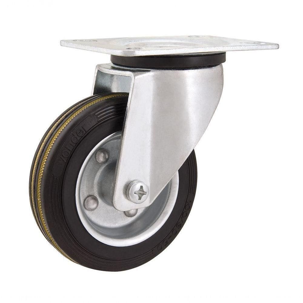 Rodizio Giratório 4 Média 88kg Chapa Borracha Preta Vonder