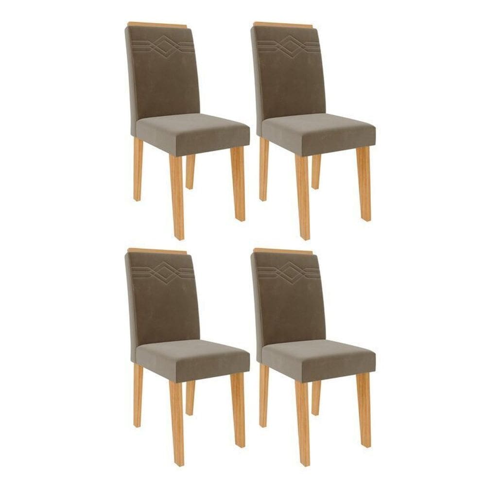 Kit 4 Cadeiras para Sala de Jantar Estofadas Tais Marrom/Joli