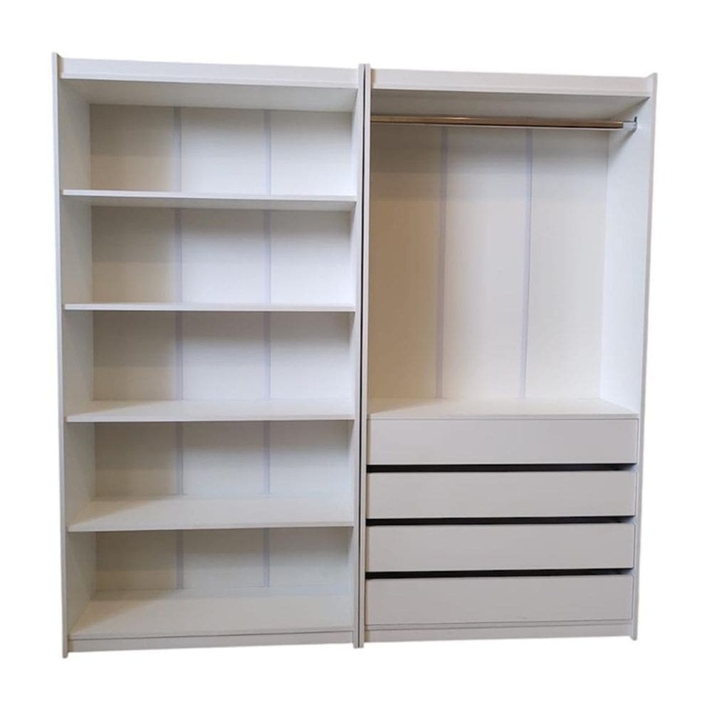 Kit Prateleira + Cabideiro Com 4 Gavetas 100% Mdf Branco - Suprema Móveis