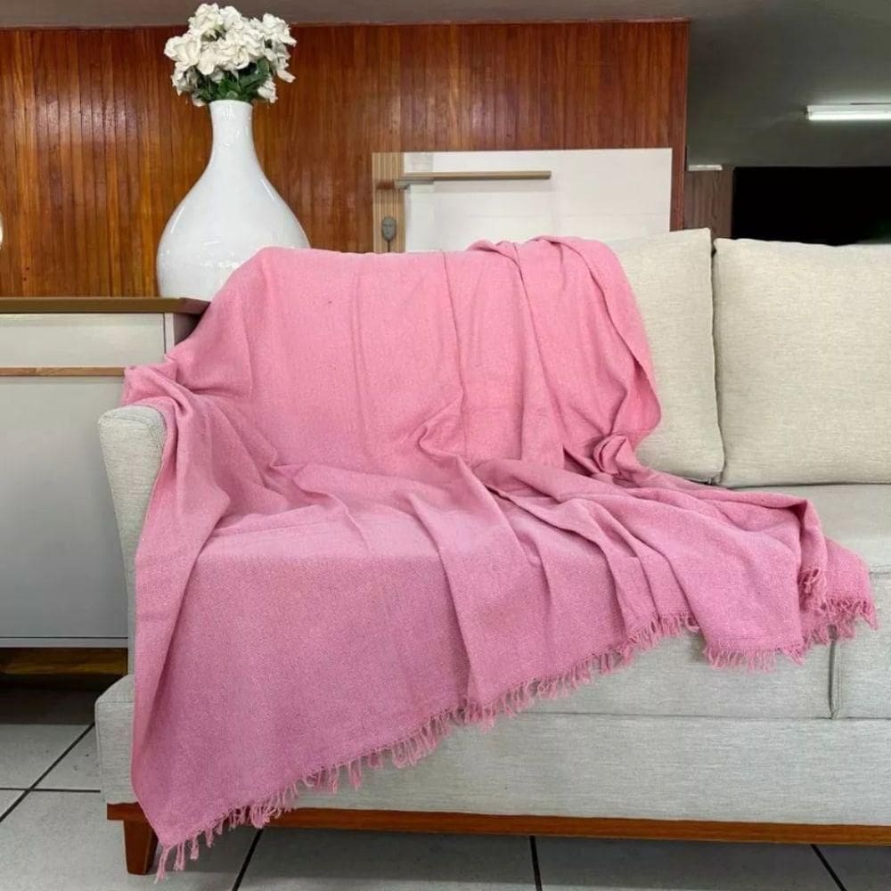 Manta Para Sofá E Cama 1,70cm X 2,20cm Grande Decorativa Luxo Algodão Capa Protetora De Sofa Rosa Bebê