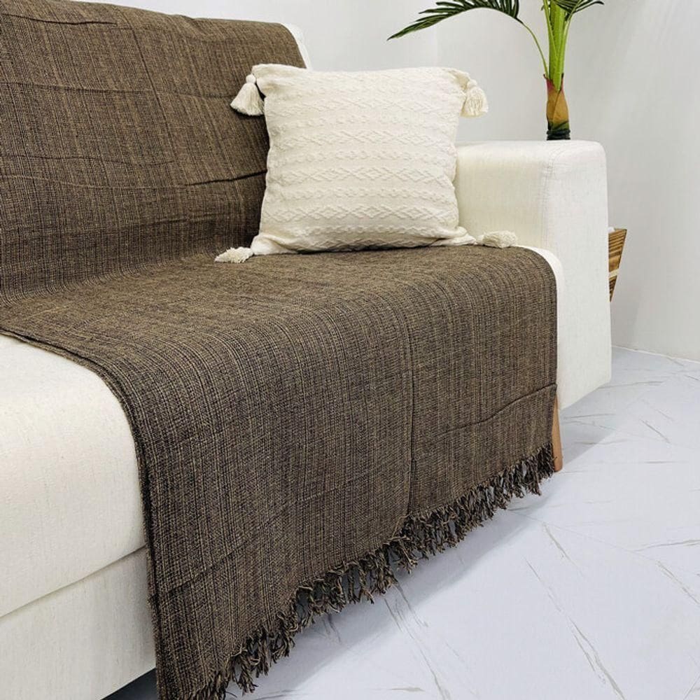 Manta Para Sofá E Cama 1,70cm X 2,20cm Grande Decorativa Luxo Algodão Capa Protetora De Sofa Marrom Mesclado