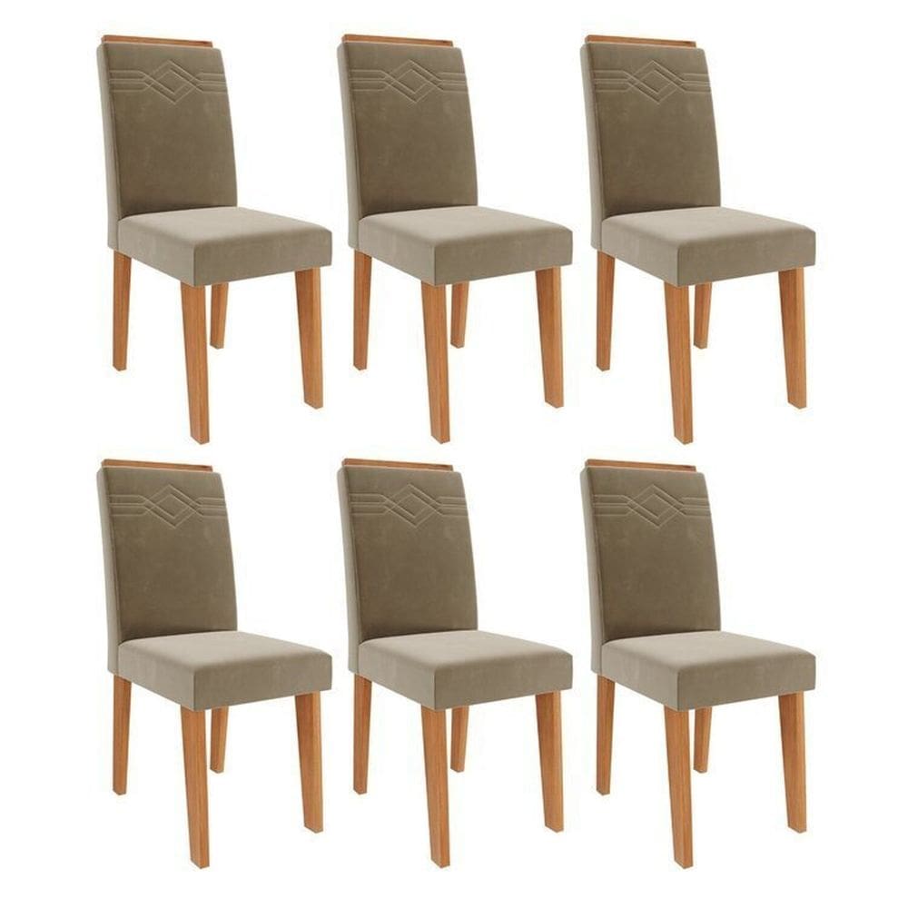 Kit 6 Cadeiras para Sala de Jantar Estofadas Tais Cinamomo/Joli