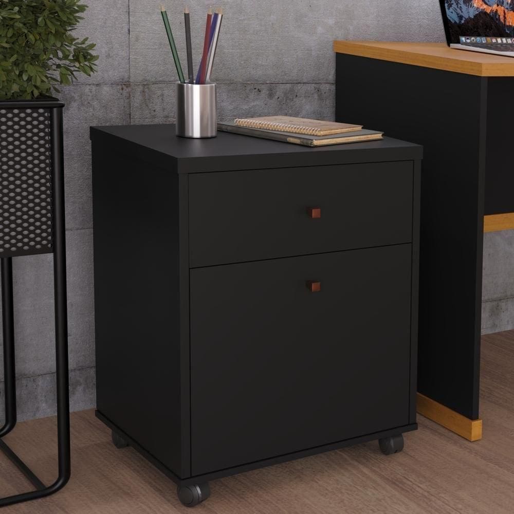 Gaveteiro Multiuso Com 2 Gavetas Para Escritório Verbena - Preto E