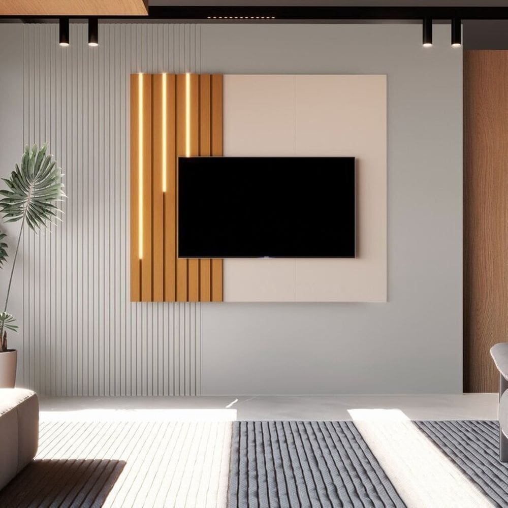 Painel para Tv 58 Polegadas com Led Ripado 140cm Boto Off White/Marrom