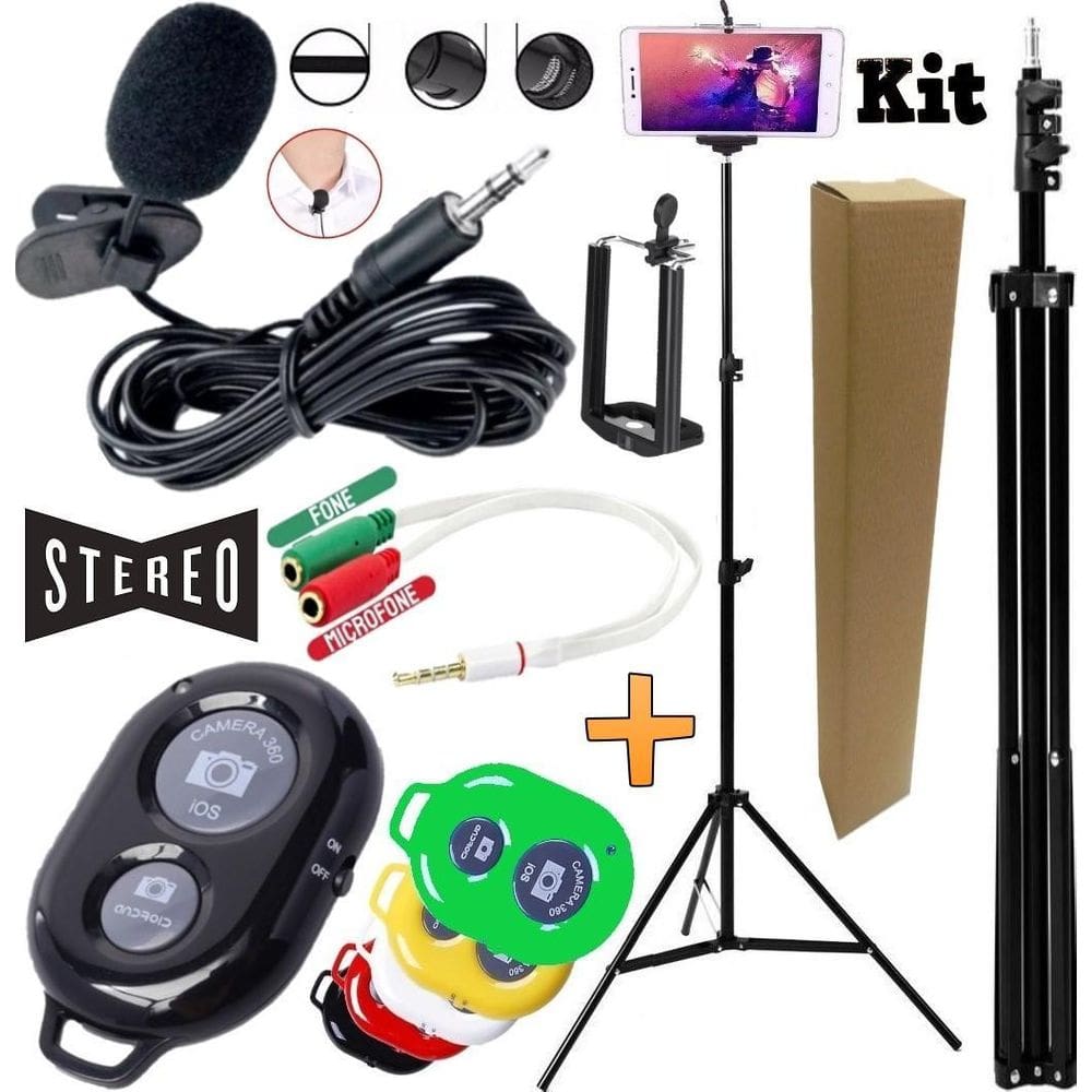Tripé Profissional 2,10M Pedestal Suporte Adaptador Celular