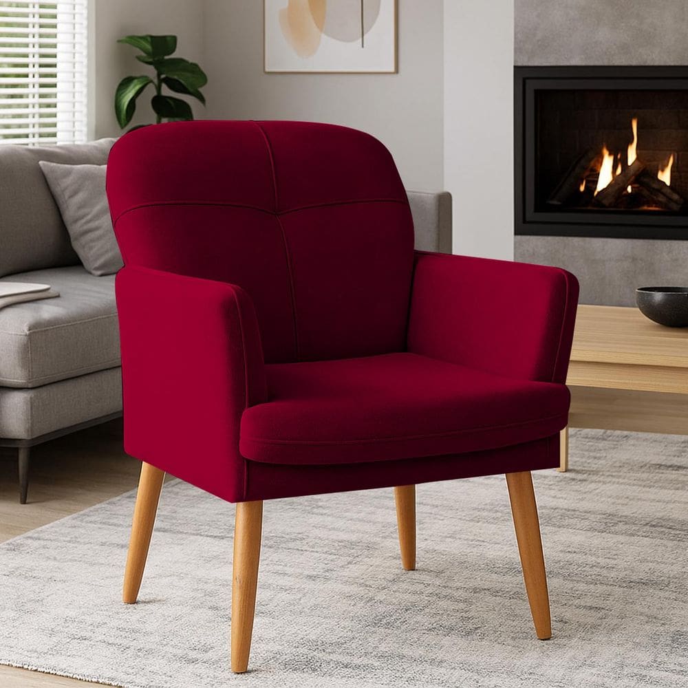 Poltrona Milli com Pés Palito em Madeira Eucalipto Vermelho