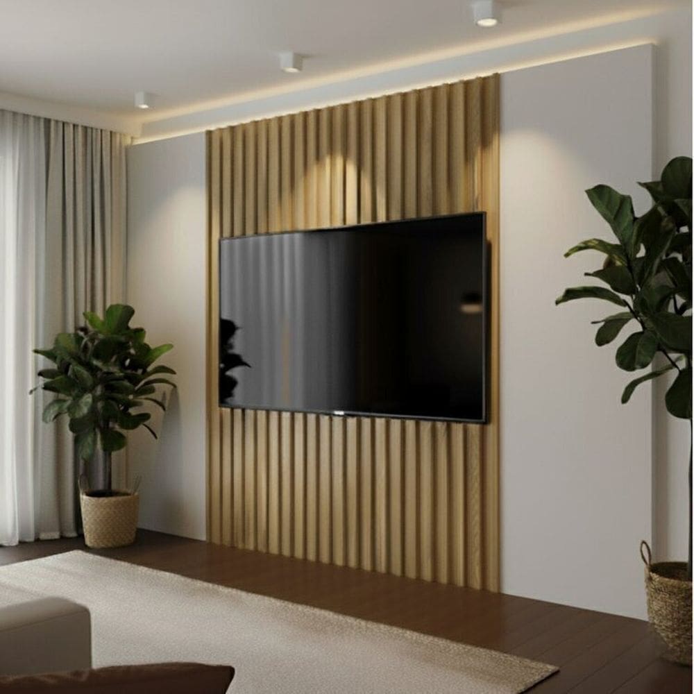 Painel para Tv 75 Polegadas Ripado em Placa 100% Mdf 179x250cm Freijó/Madeirado