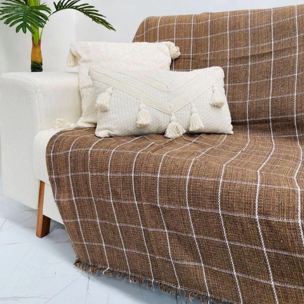 Manta Para Sofá E Cama Grande 2 E 3 Lugares 2,40x1,80 De Luxo Protetora De Sofa Gigante Listrada Marrom Mesclado