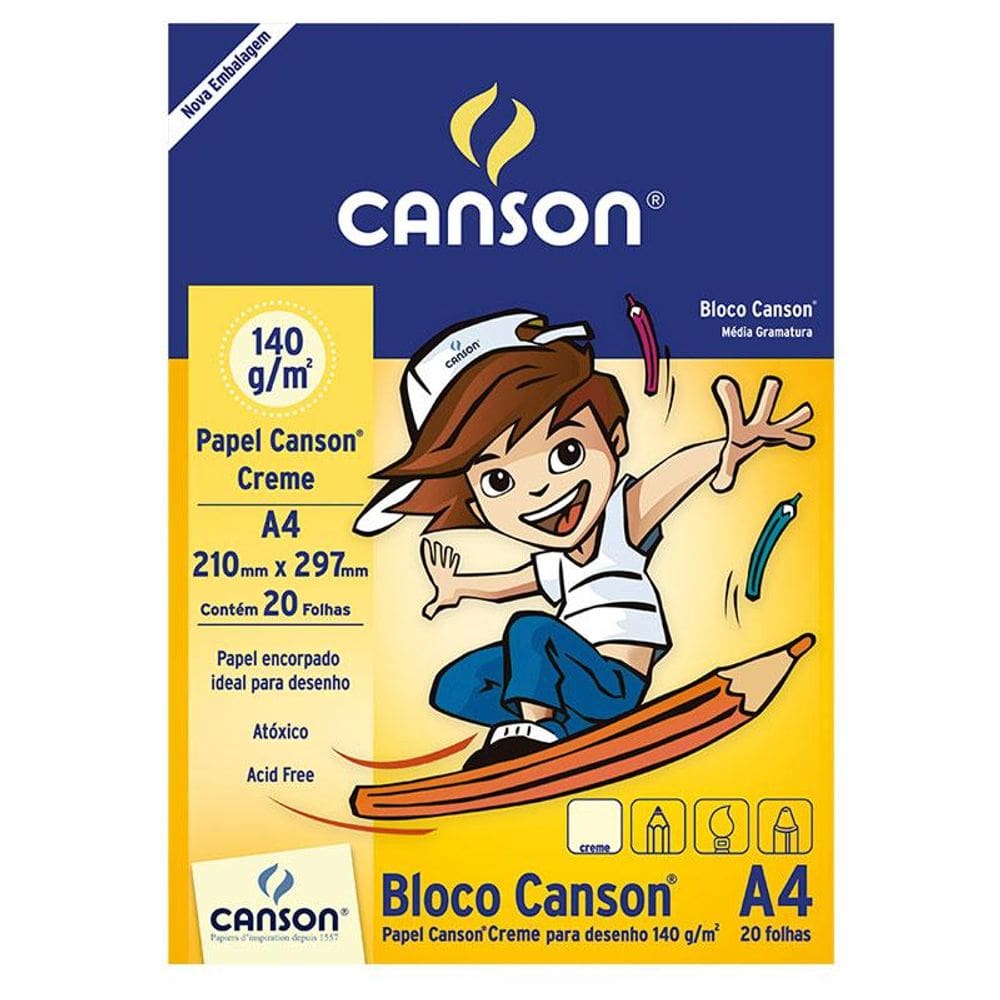 Bloco desenho creme A4 140g c/ 20 fls Canson